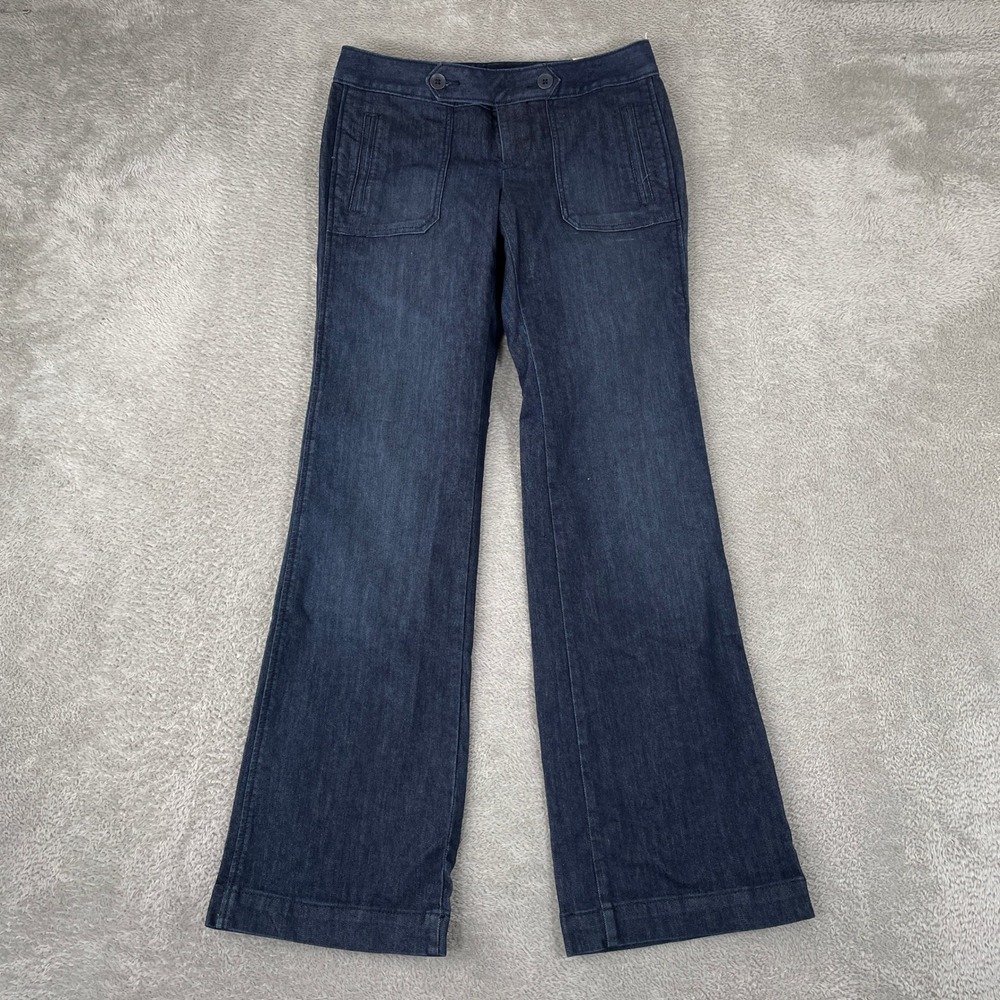 Loft Modern Flare Pants Womens 0P Blue Dark Wash Patch Pocket Stretch Denim